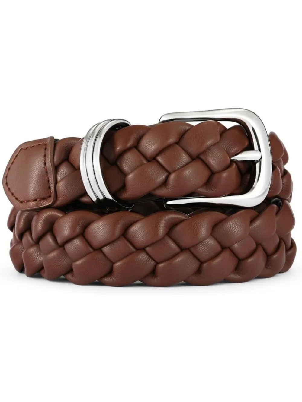 Women Pale Brown Leather Dress Belt For Jeans Pants Fashion With Silver Buckle